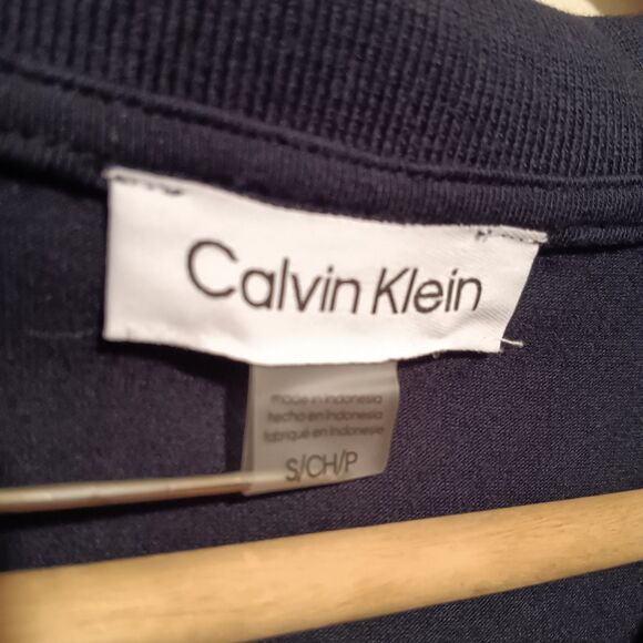 Calvin Klein Navy Polo Dress-Small-Stretch-Split Neck-Embroidered Logo-Classic - Picture 8 of 10